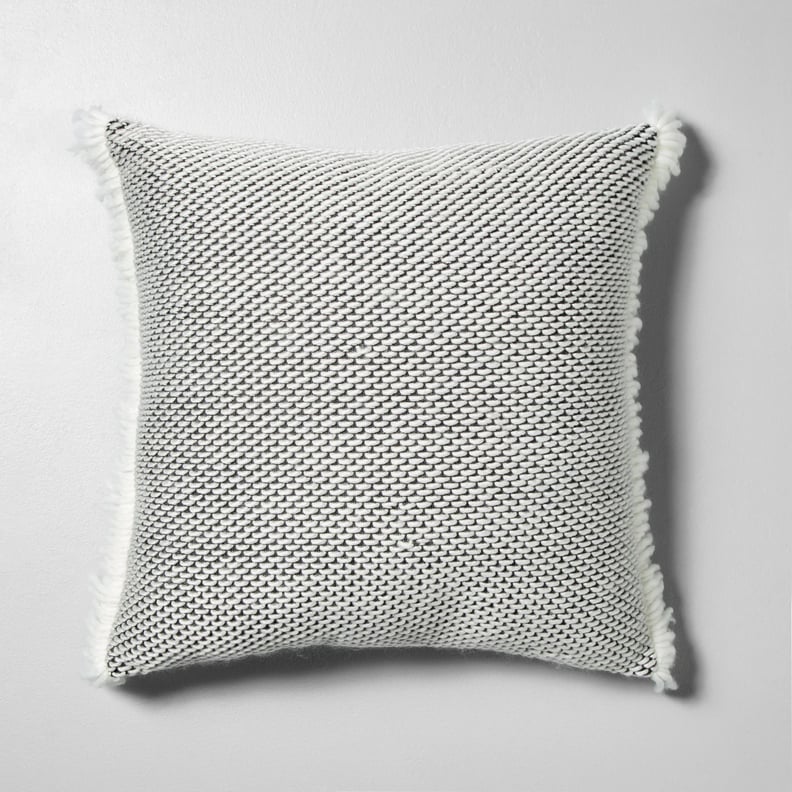 Textured Pillow in Gray / White With Fringe