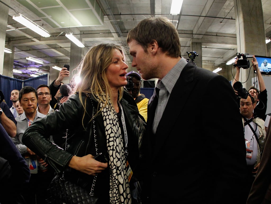 New England Patriot Tom Brady and wife Gisele Bündchen chatted after his team's loss in 2012.