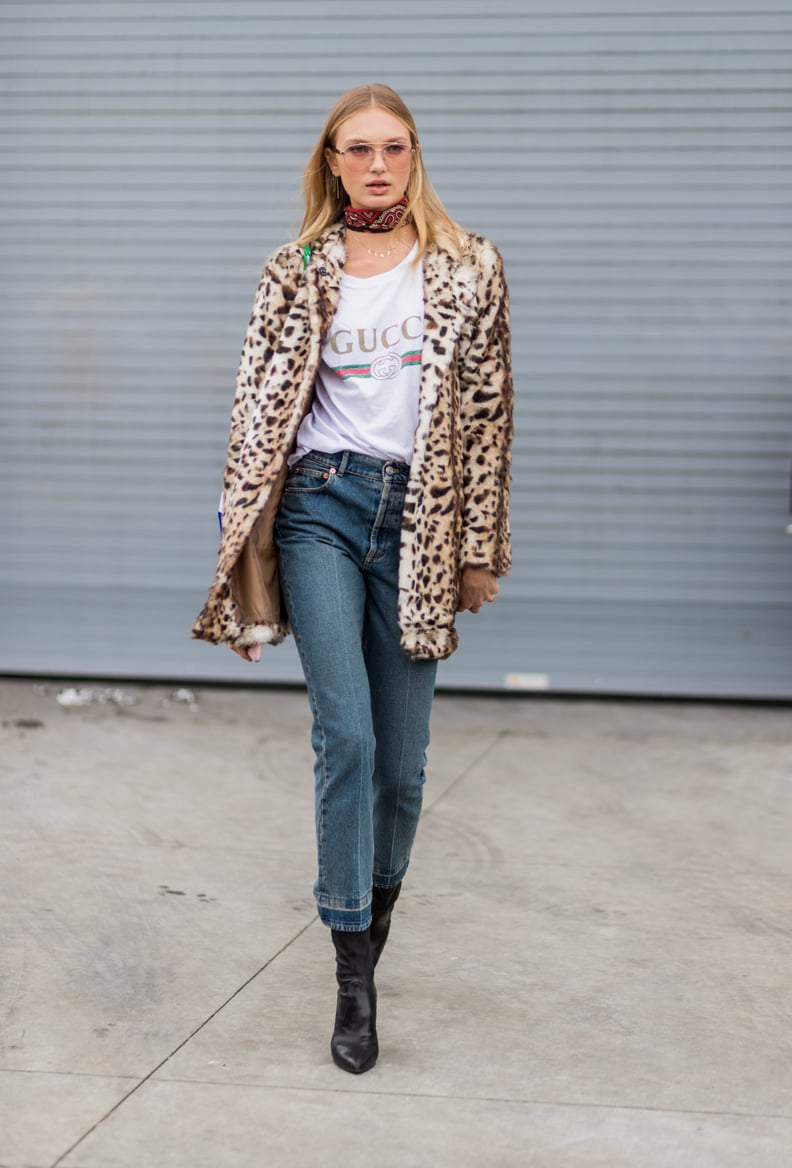 Style Your Leopard-Print Coat With: A Logo Tee, Jeans, and Boots