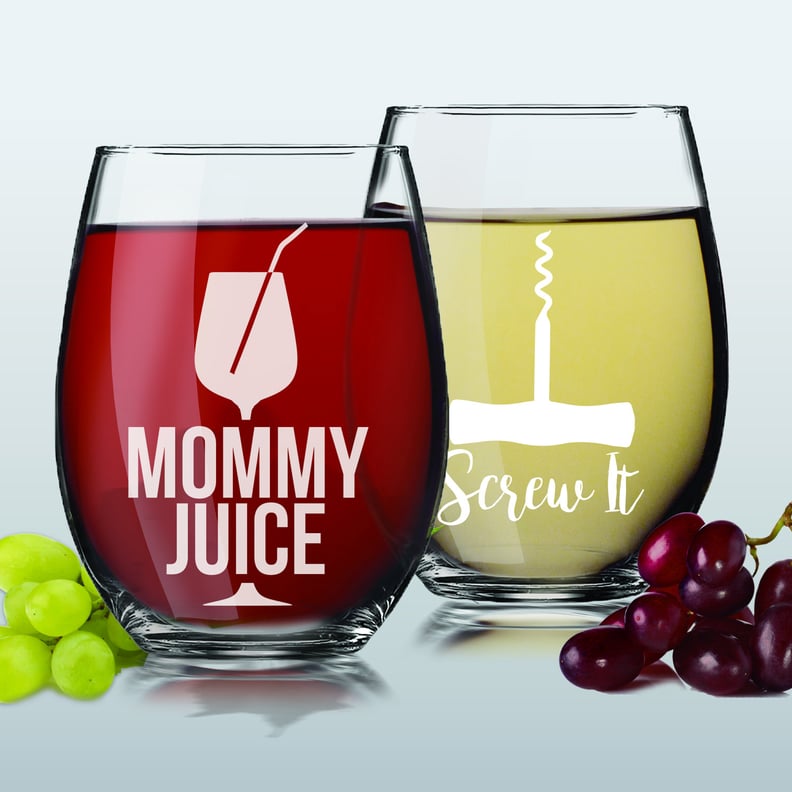 Mommy Juice and Screw It Stemless Wine Glasses