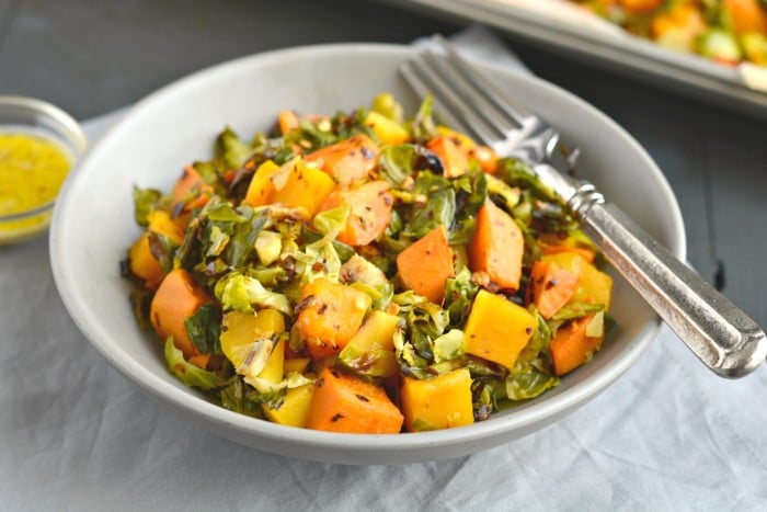 Brussels Sprouts Sweet Potato Salad with Dijon Vinegar Dressing