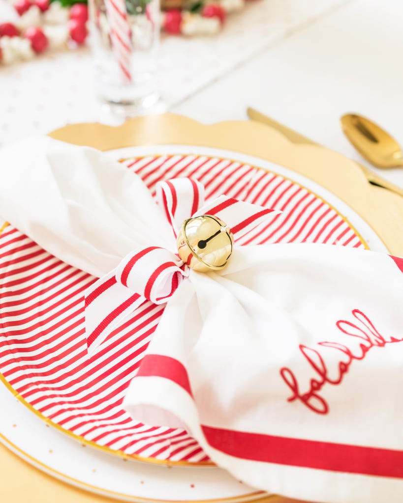 Sugar Paper White and Red Falala Chain-Stitched Dinner Napkin