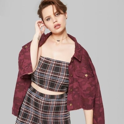 Plaid Knit Cropped Tube Top