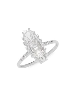 Suzanne Kalan White Topaz Diamond and 14K White Gold Oval Ring