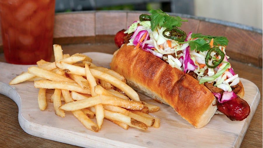 Pulled pork hot dog