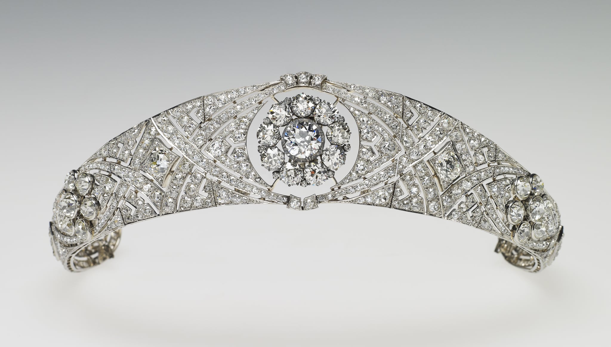 UNSPECIFIED - UNDATED: In this undated handout image released by the Royal Household, Queen Mary's Diamond Bandeau, is pictured, which is being worn by Meghan Markle for her wedding to Prince Harry on May 19, 2018. It was specifically made for Queen Mary in 1932 to accommodate in the centre the detachable brooch given as a present for her own wedding in 1893 by the County of Lincoln. The bandeau, chosen from Her Majesty's collection, is formed as a flexible band of eleven sections, pierced with interlaced ovals and set with large and small brilliant diamonds. The centre is set with the detachable brooch of ten brilliant diamonds. The bandeau and the brooch were bequeathed by Queen Mary to The Queen in 1953. (Photo by Royal Collection Trust via Getty Images)(NOTE TO EDITORS: This handout photo may only be used in for editorial reporting purposes for the contemporaneous illustration of events, things or the people in the image or facts mentioned in the caption. Reuse of the picture may require further permission from the copyright holder.)