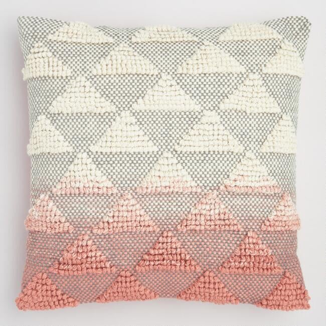 Coral Woven Triangle Indoor Outdoor Throw Pillow