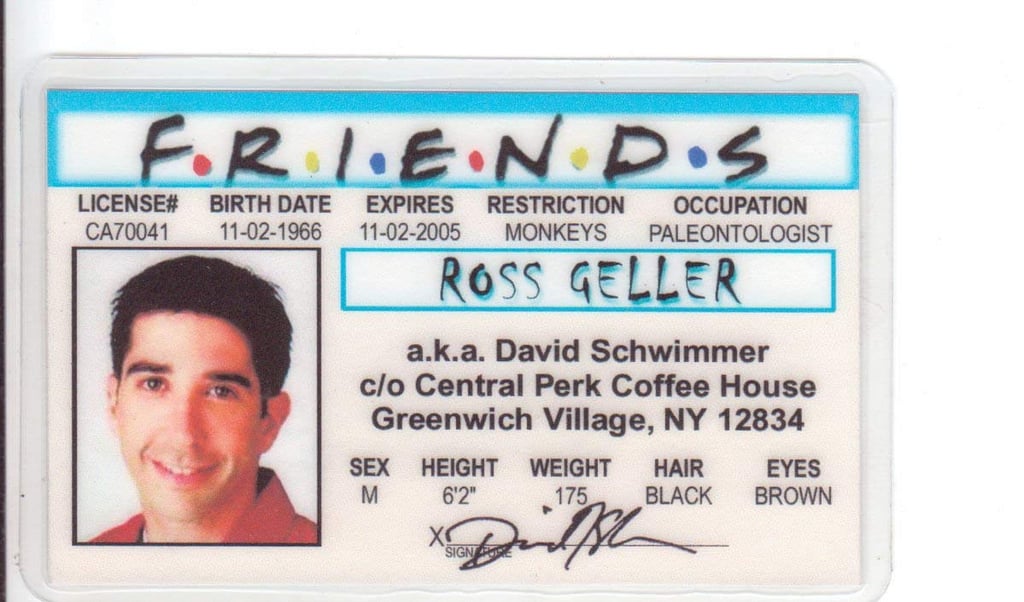 Ross Geller Novelty Drivers Licence