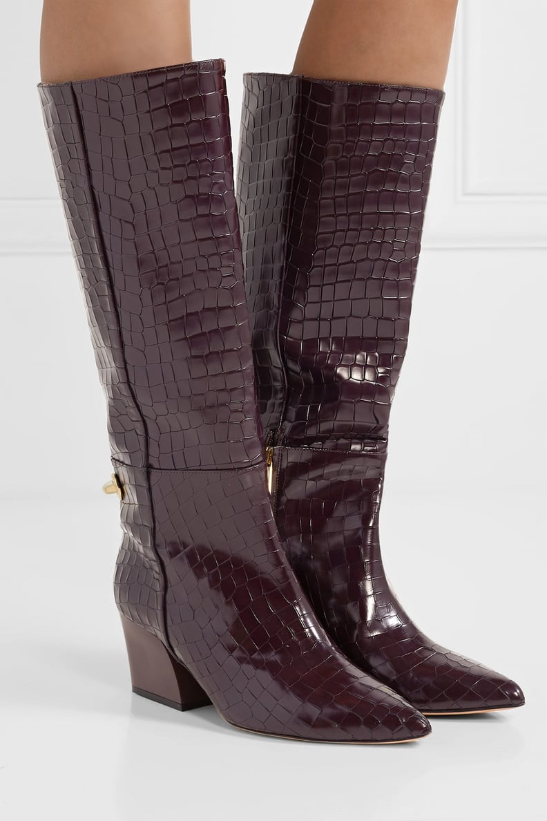 Tibi Rowan Glossed Croc Effect Leather Knee Boots