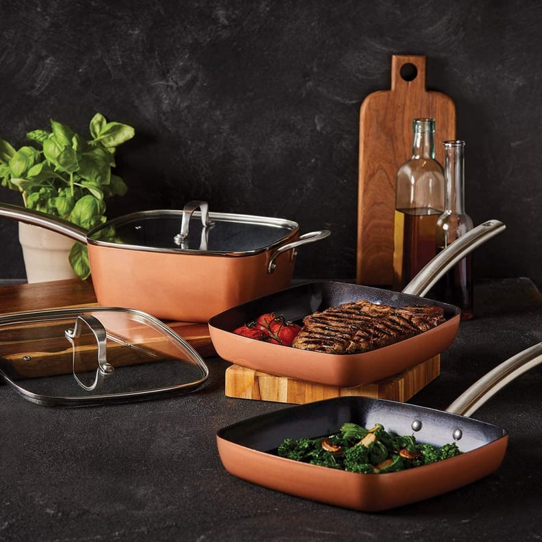 Stackable Non-stick 3 Piece Copper Cast Stackable Pots & Pans Set, Gold