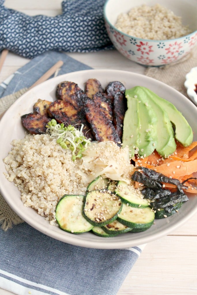 Tamari Tempeh, Quinoa, and Avocado Sushi Bowl