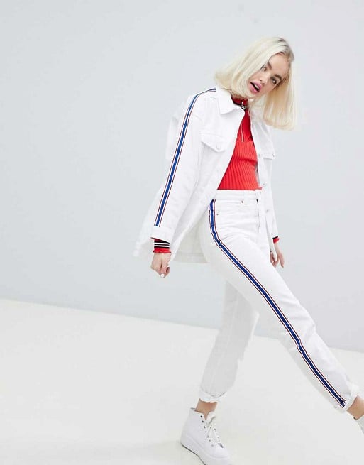 Monki Side Stripe White Denim Jacket & Jeans Two-Piece