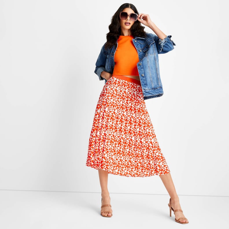 Printed Skirt: Future Collective With Kahlana Barfield Brown Pleated A-Line Skirt