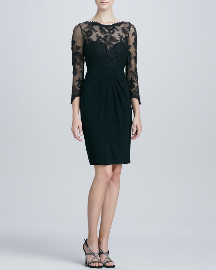 ML Monique Lhuillier sweetheart-neckline black lace-sleeve dress | Low ...