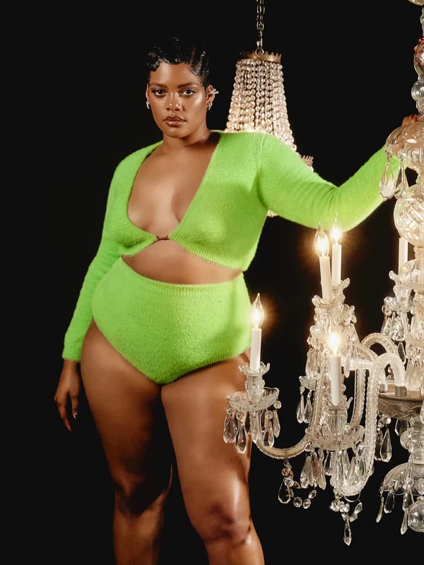 Savage X Fenty Fluff It Up PJ Crop Top and Booty Short in Green