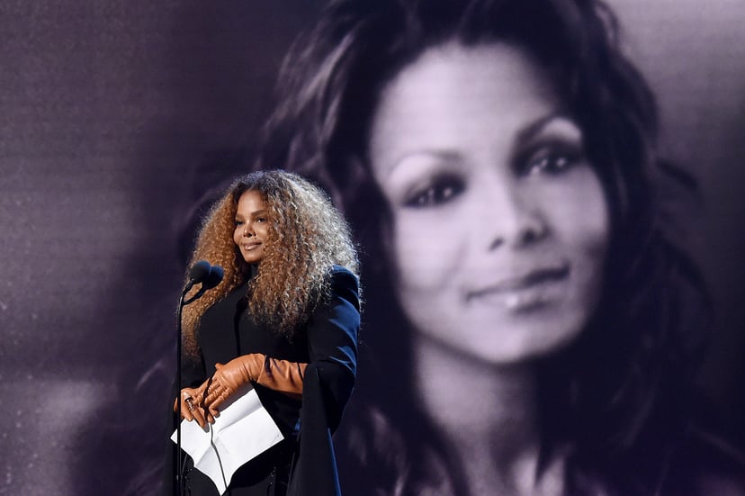 NEW YORK, NEW YORK - MARCH 29: Inductee Janet Jackson speaks onstage during the 2019 Rock & Roll Hall Of Fame Induction Ceremony - Show at Barclays Center on March 29, 2019 in New York City. (Photo by Jamie McCarthy/Getty Images For The Rock and Roll Hall
