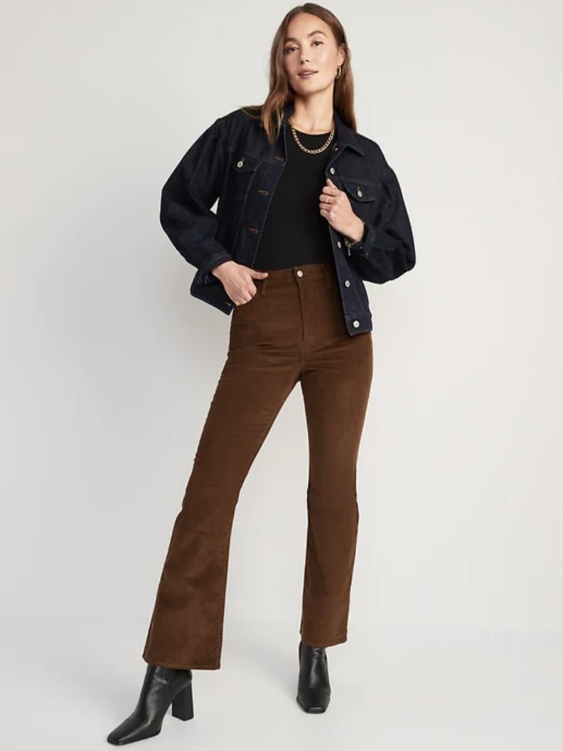 Dark Brown Cord High Waist Flared Trousers