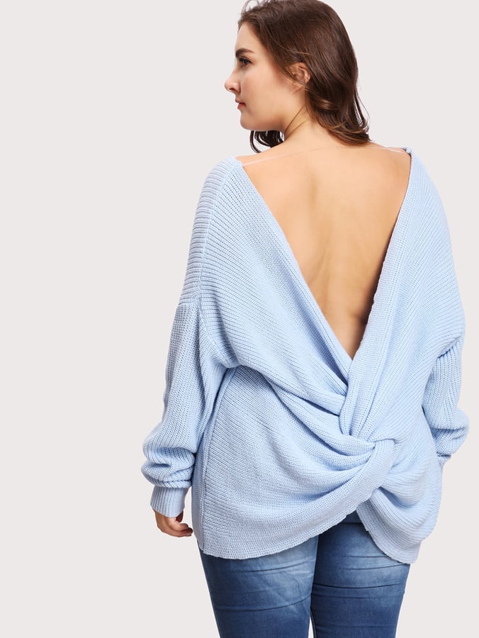 Shein Dropped Shoulder Twist V-Cut Back Sweater