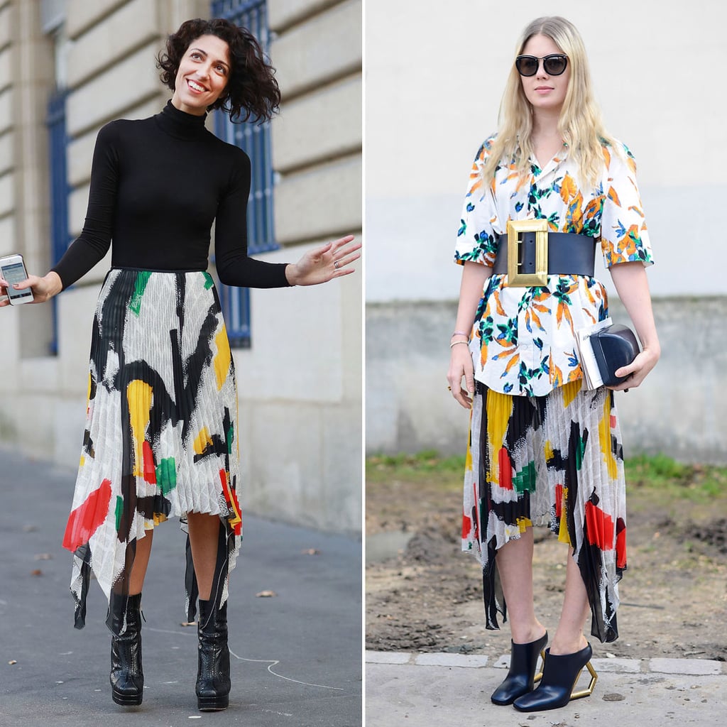 Yasmin Sewell tempered her color-splattered skirt with a black turtleneck, while this showgoer turned up the statement factor with a printed top. 
Source: Tim Regas and Getty