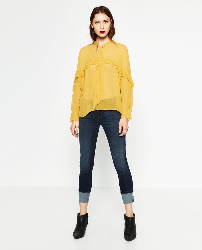 Zara Frilled Flowing Blouse ($40) | Pussy Bow Blouses | POPSUGAR ...