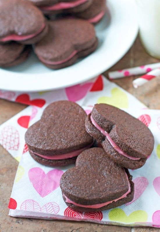 Chocolate Sandwich Cookies With Raspberry Cream Cheese Frosting