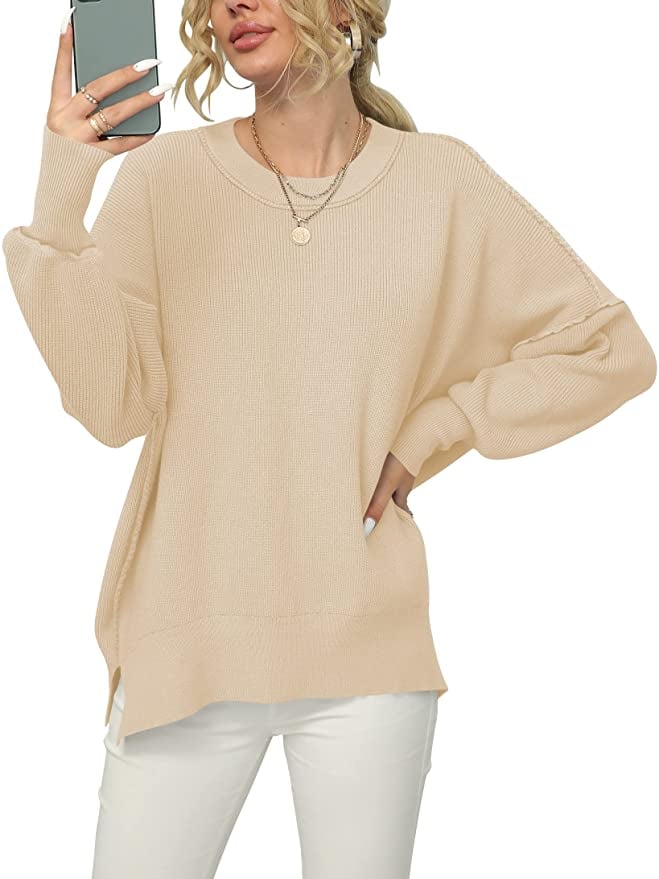 An Oversize Lounge Sweater: Anrabess Casual Oversized Long Sleeve Round Neck Sweater