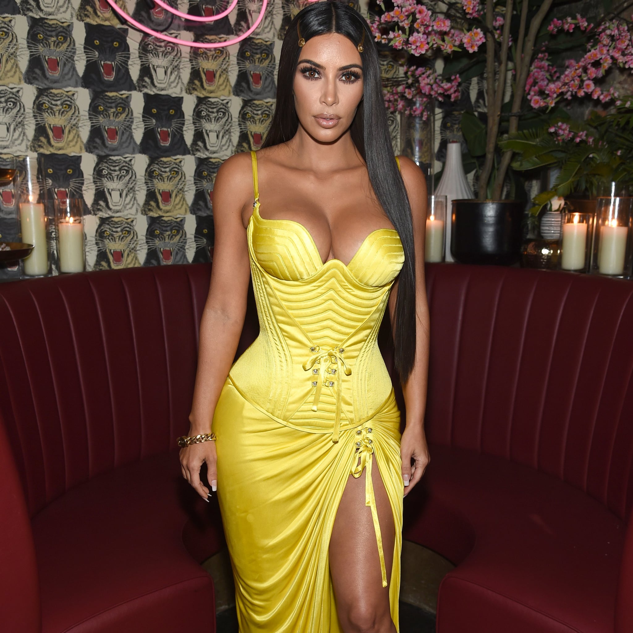 Kim Kardashian Stuns In Skintight Canary Yellow Mini Dress With The Og Crew In Miami
