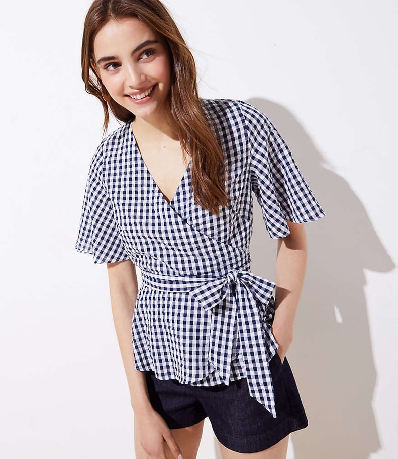 Loft Gingham Wrap Top