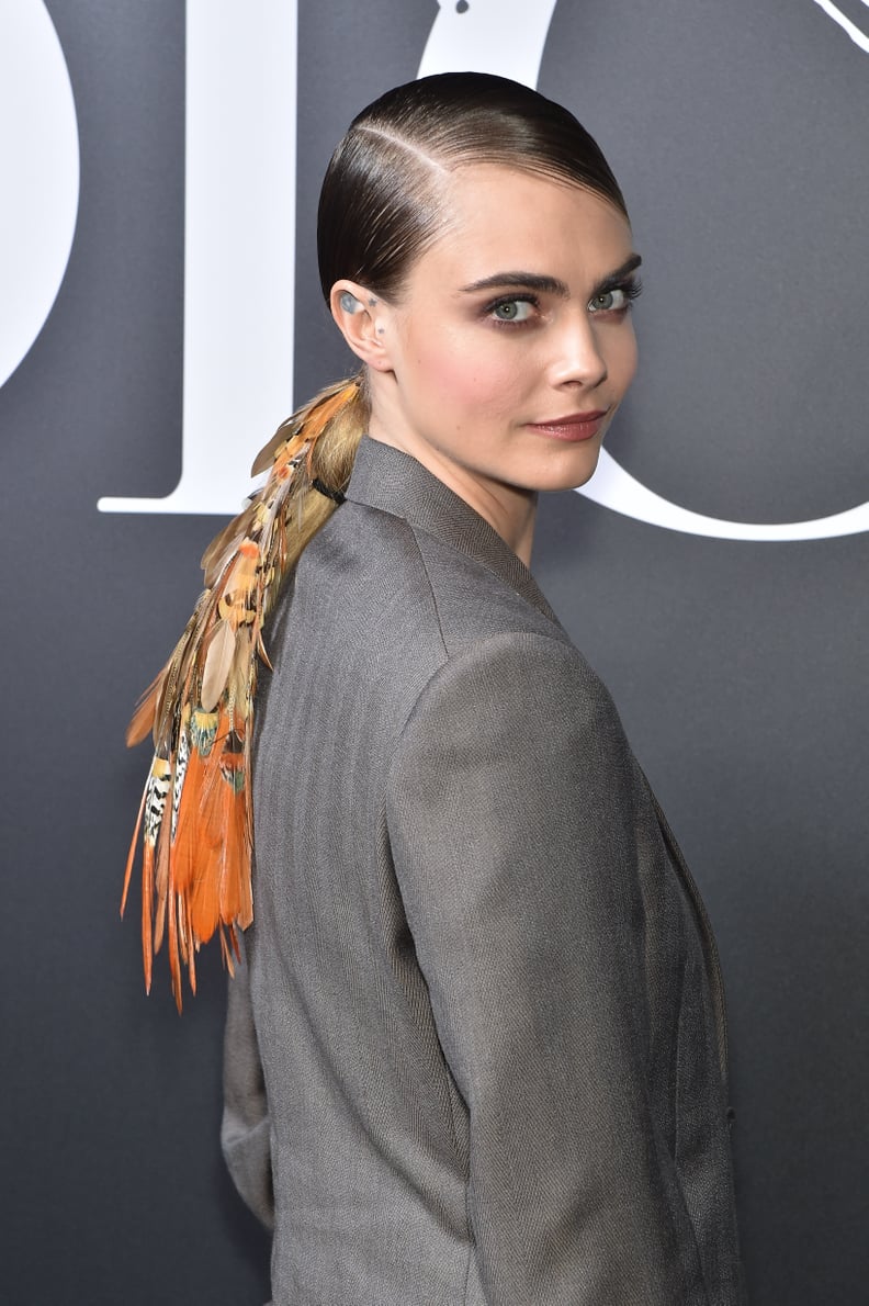 Cara Delevingne's Feathered Orange Ponytail, 2020