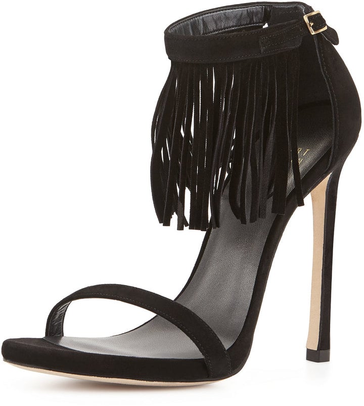 Stuart Weitzman Lovefringe Suede Sandal, Black ($227, originally $455)