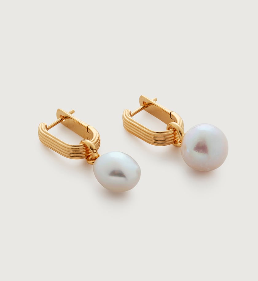 Monica Vinader Groove Baroque Pearl Huggie Earrings