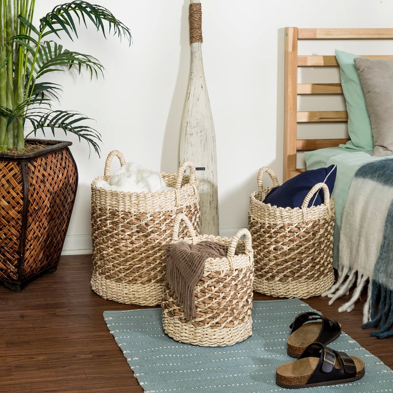 Set of 3 Round Storage Bins in Light Brown