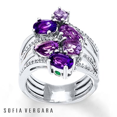 Sofia Vergara Amethyst Diamonds Sterling Silver Ring