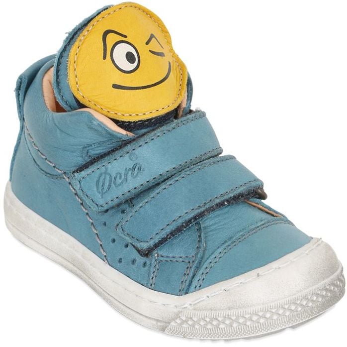 Smiley Face Patches Leather Sneakers
