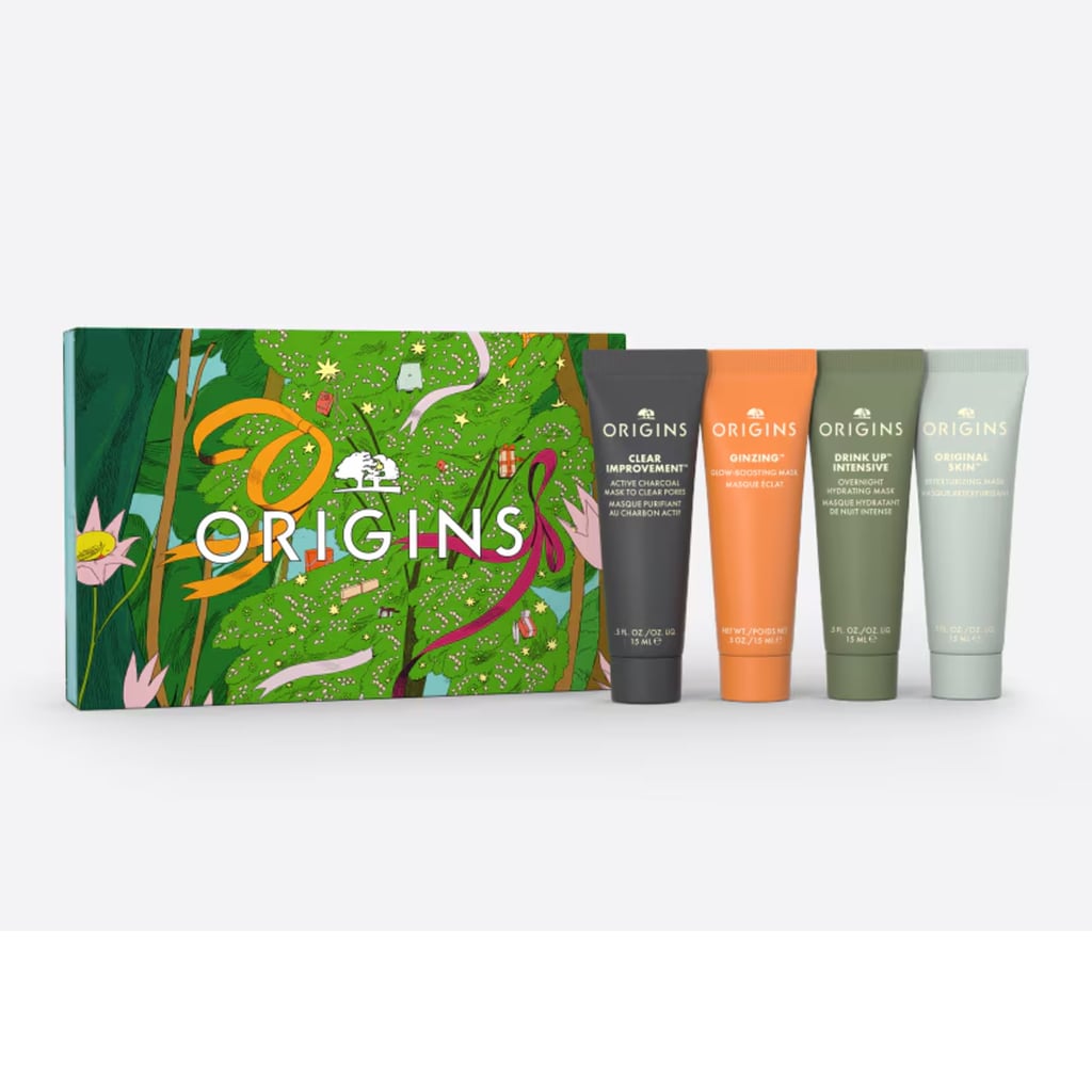 Origins Four Mini Masking Essentials Gift Set  ($18)
I'll stand by this forever: a mask sampler is one of the safest bets you can make for a beauty lover. It feels thoughtful, a little indulgent, and lets them try a few formulas without committing to just one. This Origins set covers all the bases, with an overnight mask for hydration, a charcoal mask to help clear pores, a glow-boosting option, and an exfoliating mask for smoother skin.