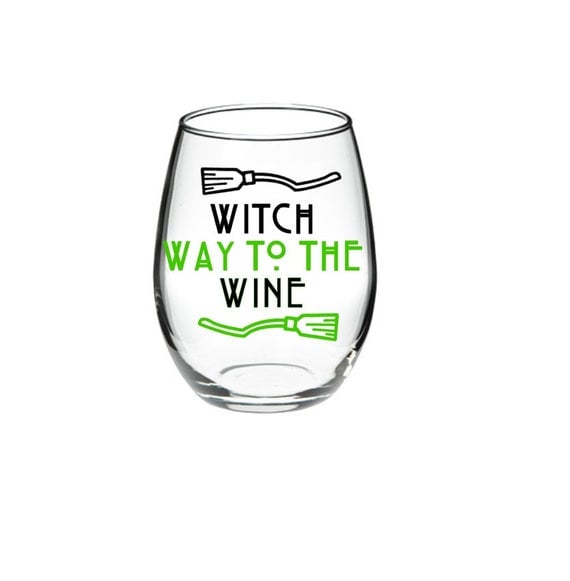 Witch Way to the Wine Halloween Wine Glass