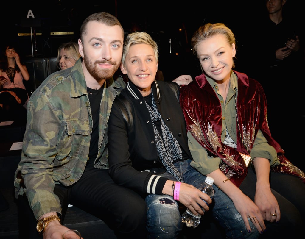 Pictured: Ellen DeGeneres, Portia de Rossi, and Sam Smith