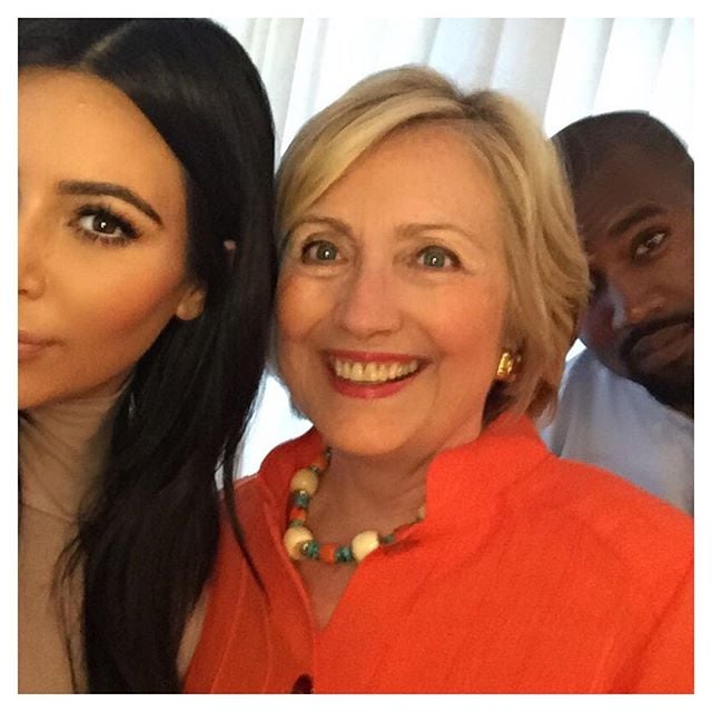 Hillary Clinton made Kanye West crack a rare smile in this selfie in 2015.