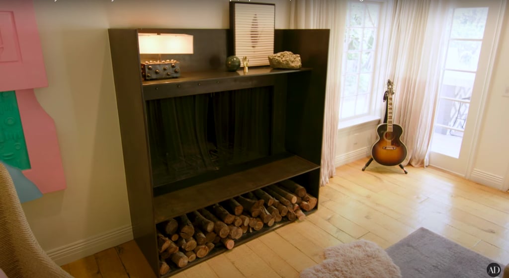 This fireplace is where guests will "perch" when Hilary and her fam have company over.