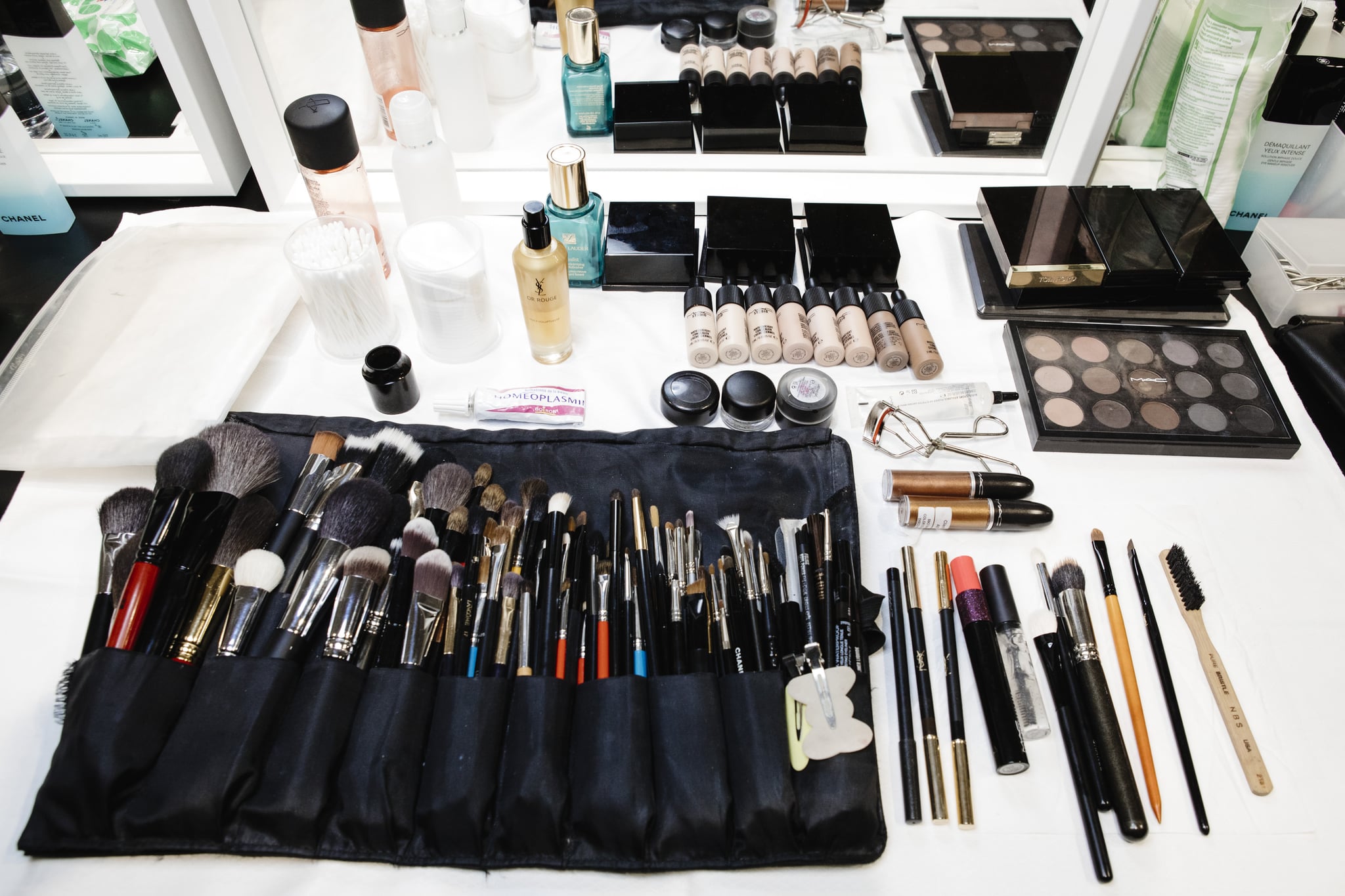 MILAN, ITALY - FEBRUARY 24: Mac products are displayed ahead backstage ahead of the Philosophy Di Lorenzo Serafini show during Milan Fashion Week Fall/Winter 2018/19 on February 24, 2018 in Milan, Italy.  (Photo by Rosdiana Ciaravolo/Getty Images)