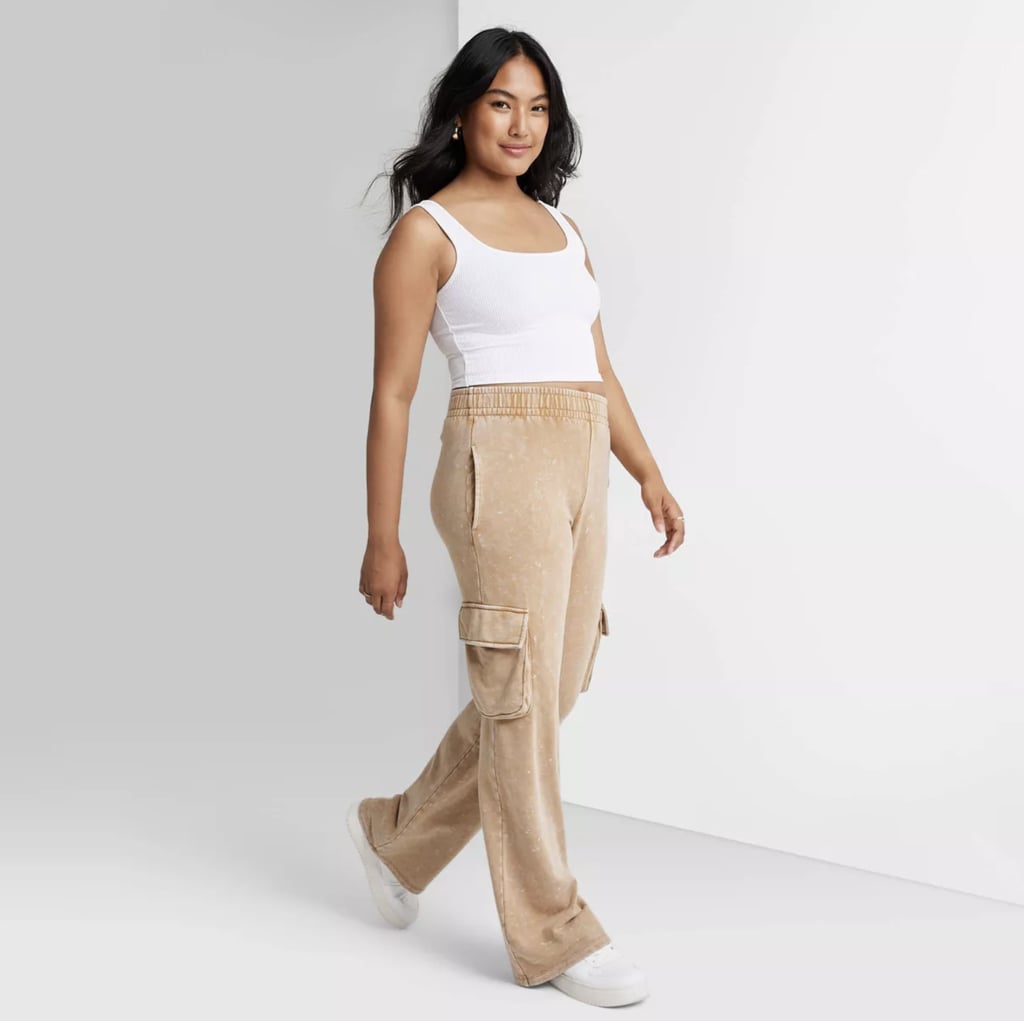 Wild Fable Women's High-Rise Wide Leg Fleece Cargo Pants in Brown ($28)
They're also available in a camel brown hue, which pairs perfectly with a white tee or knit sweater.