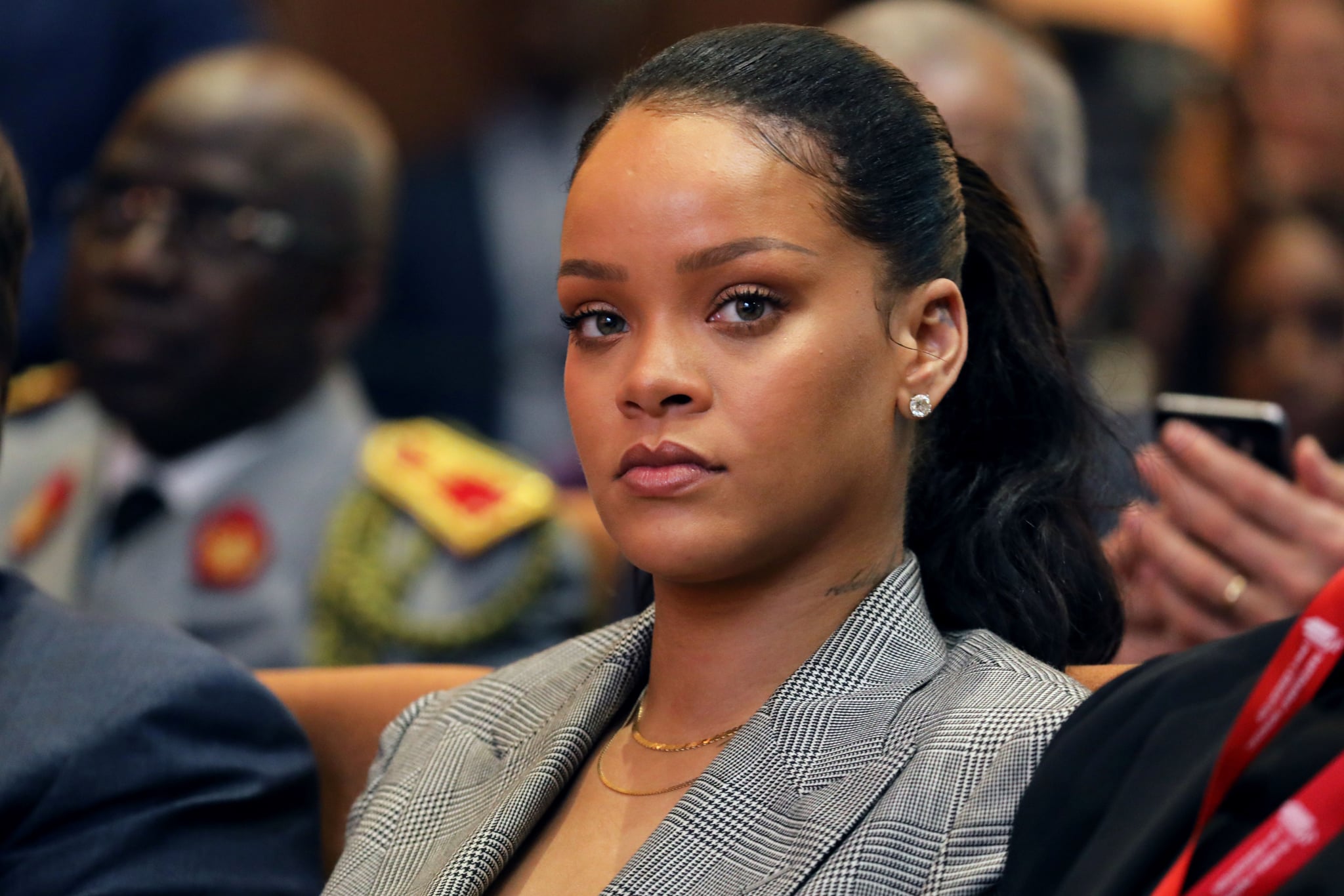 Barbadian singer Rihanna attends the conference 
