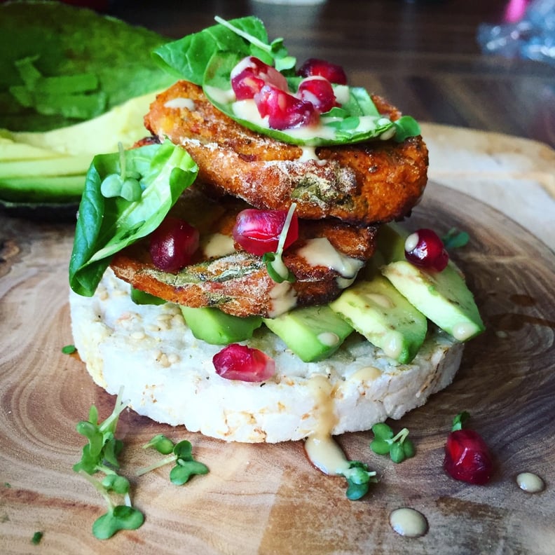 Sweet Potato Mini Patties With Avocado and Pomegranate Seeds