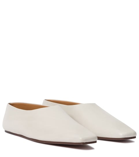 The Row Square Toe Leather Ballet Flats