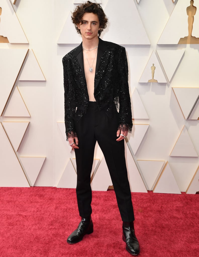 Timothée Chalamet Presents Us With Shirtless Tailoring at the Oscars