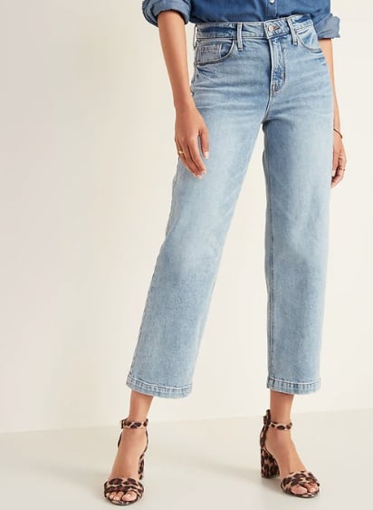 High-Waisted Light Stone-Washed Slim Wide-Leg Jeans