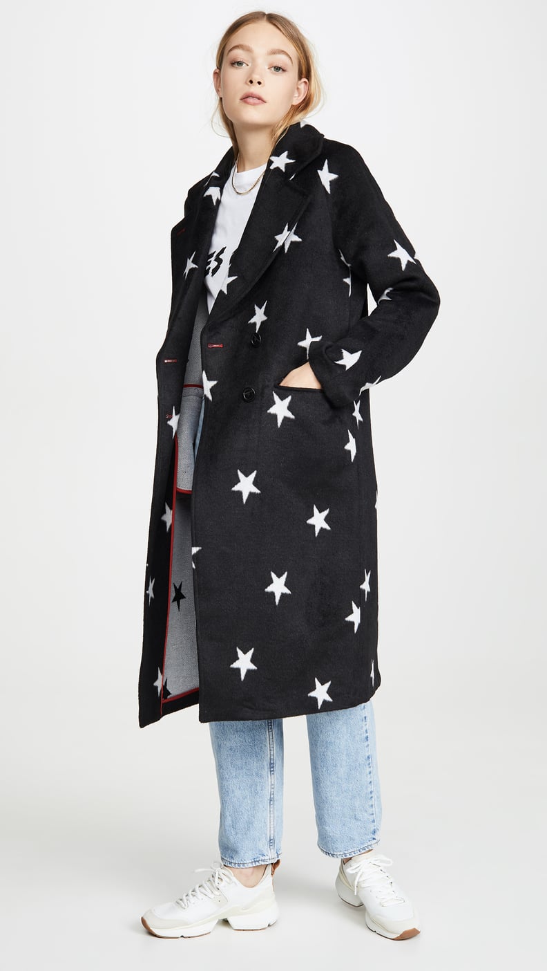 Avec Les Filles Double Face Star Print Raglan Coat