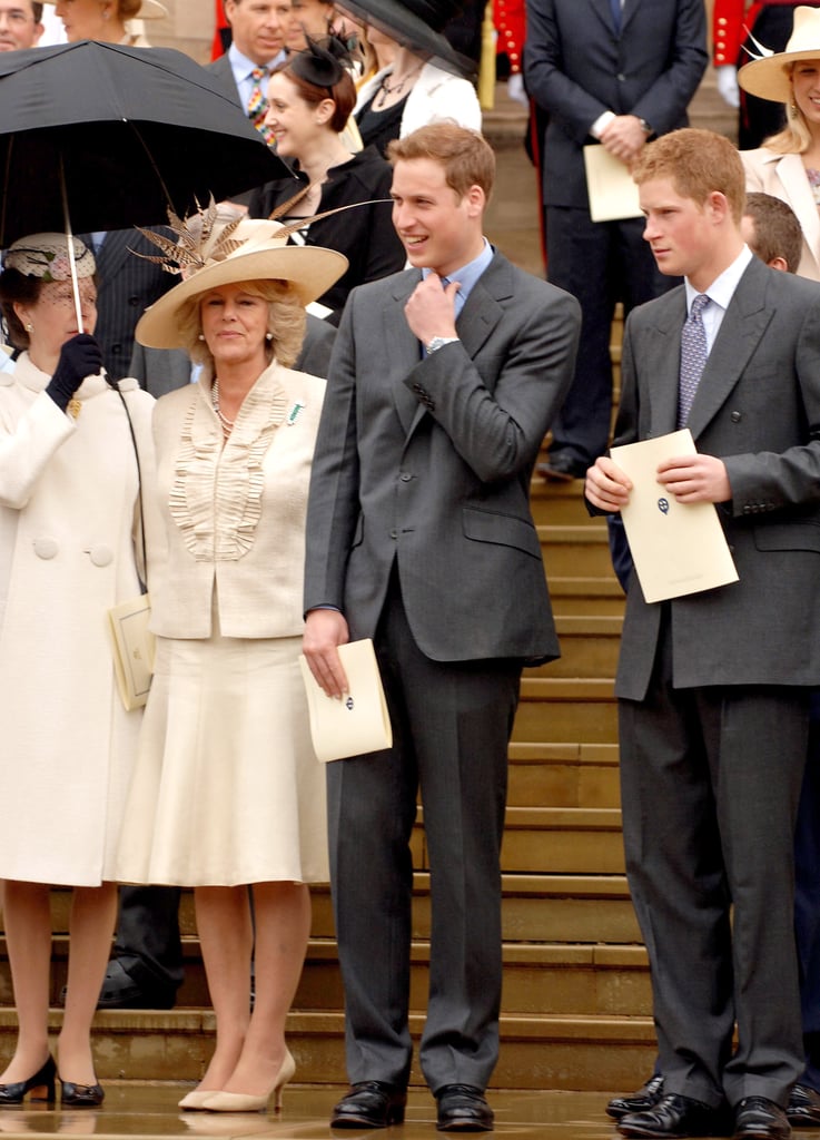 The trio stood together on the steps of St. George's Chapel following the Thanksgiving service for the queen's 80th birthday in April 2006.