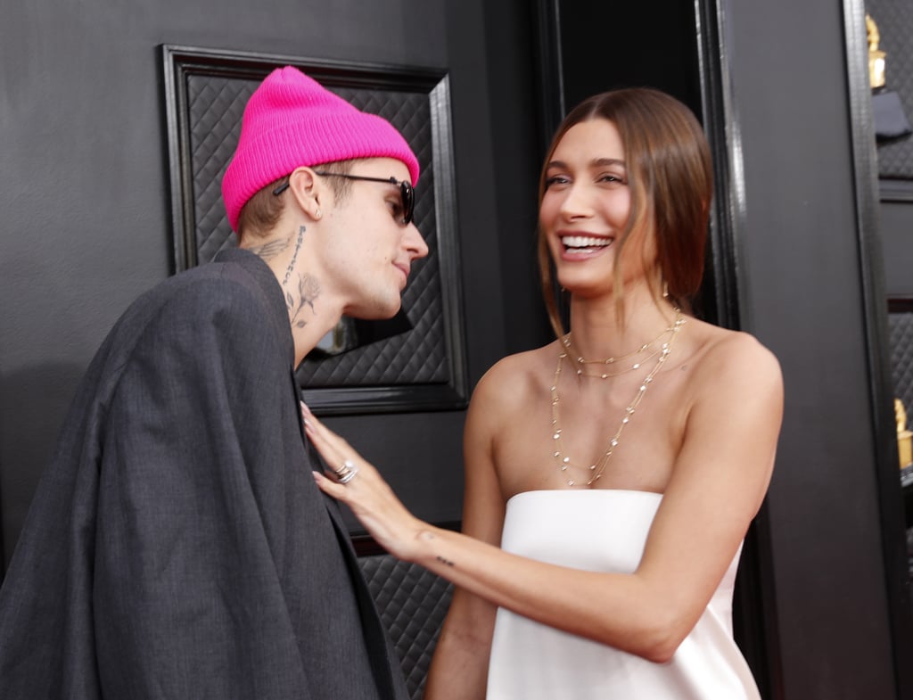 Justin and Hailey Bieber at the 2022 Grammys