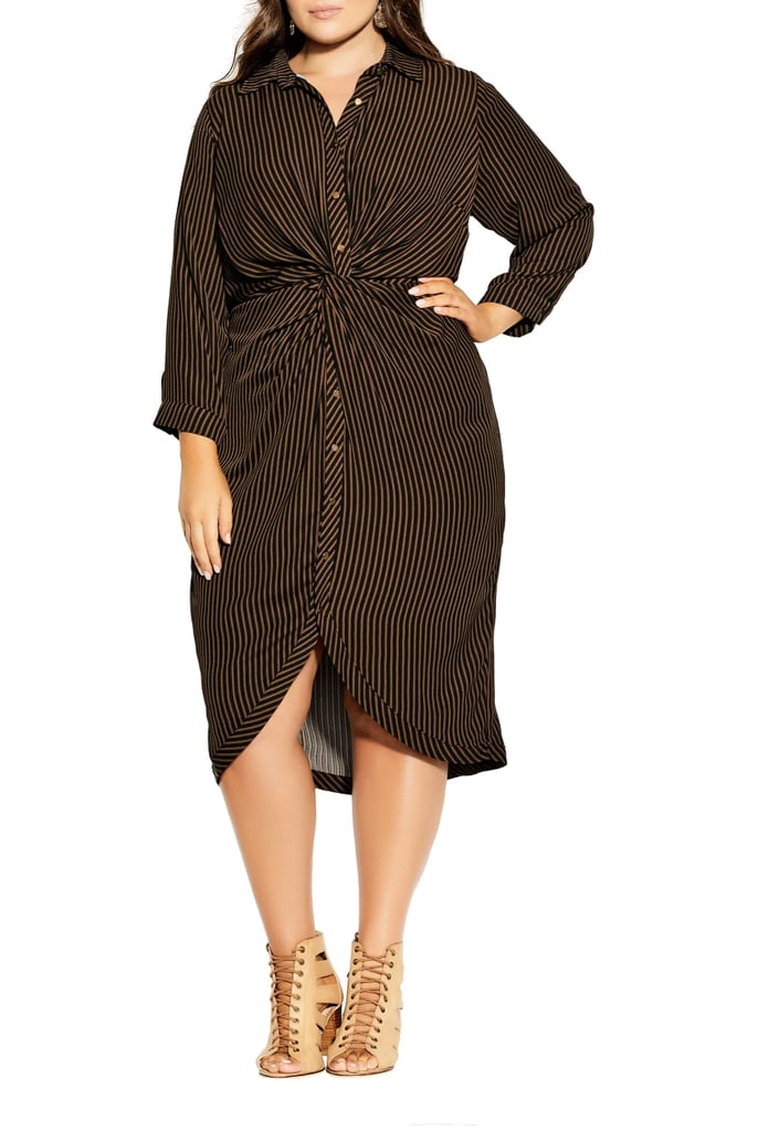 A Polished Office Look: City Chic Twisted Stripe Long Sleeve Shirtdress